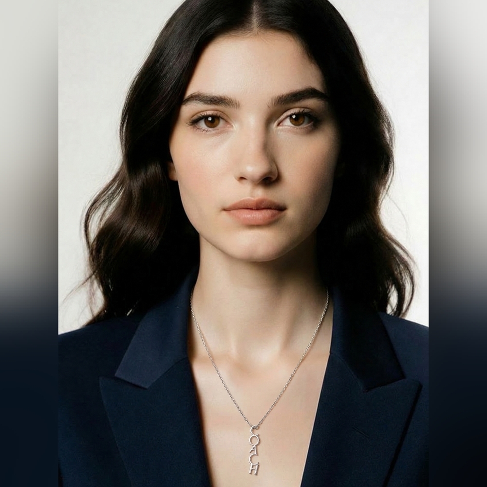 Coa ch Silver-Tone Vertical Logo Pendant Necklace - Picture 4 of 7